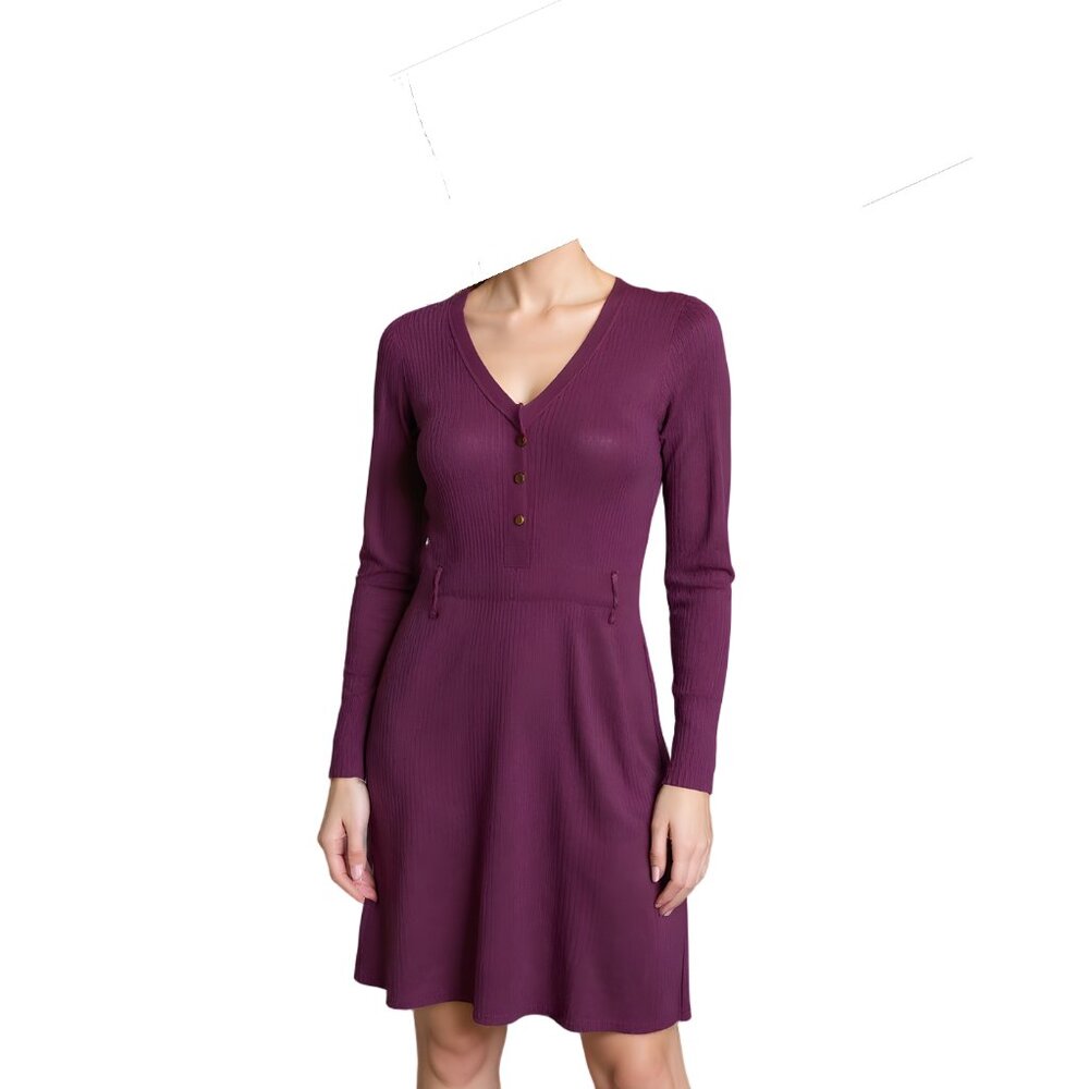 Emma & Posh Women’s Ribbed Knit Sweater Dress Size 1X Purple V-Neck Long Sleeve